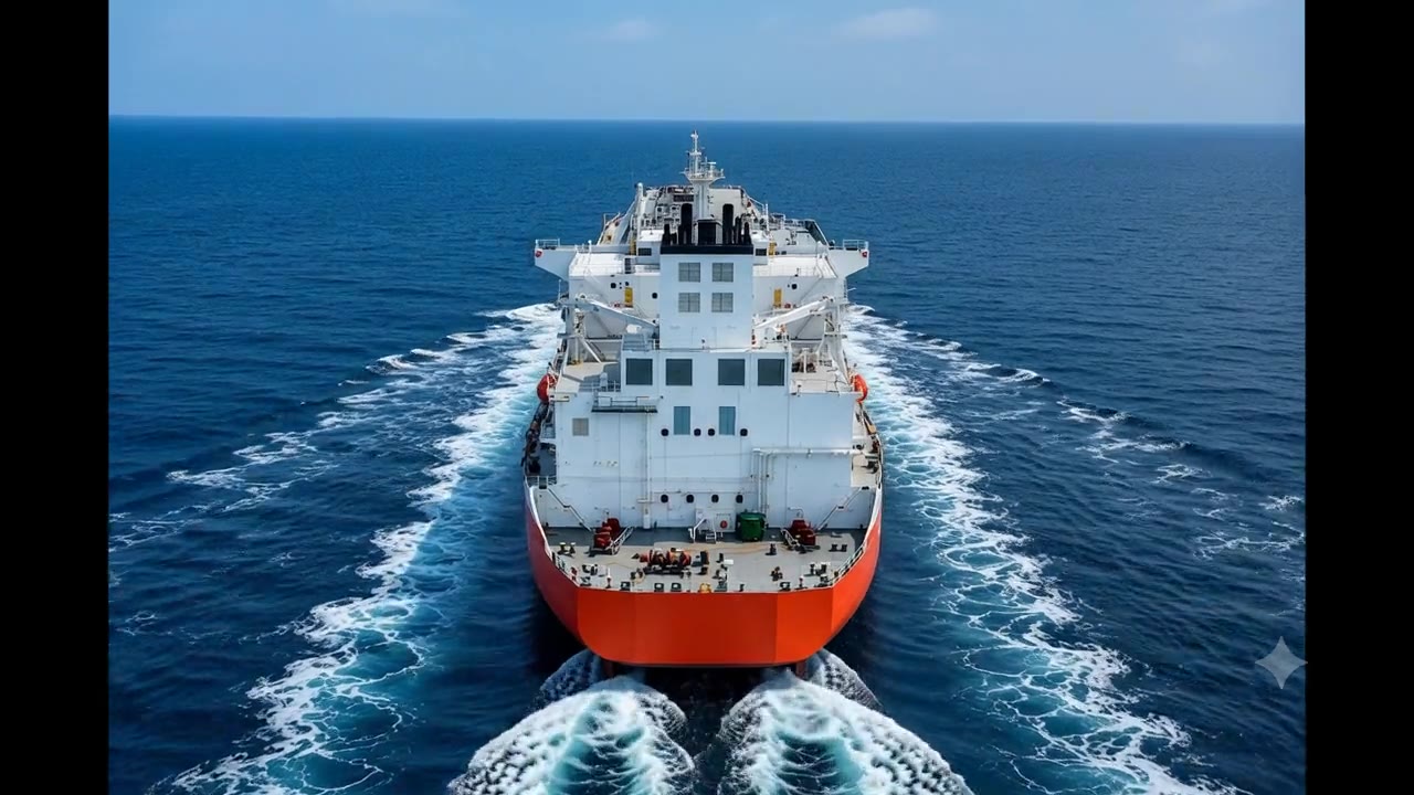 Cargo ship moving through the ocean